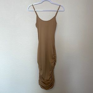 Tan ruched midi
